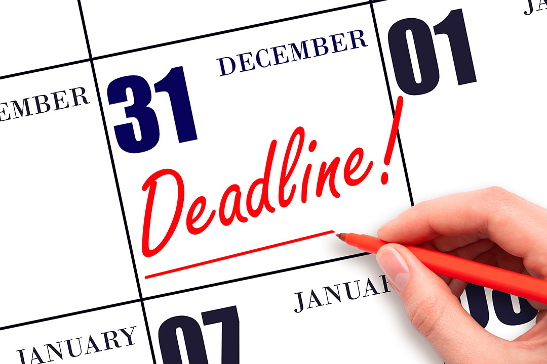 Calendar marking important deadlines for maximizing tax benefits on year-end medical equipment investments.